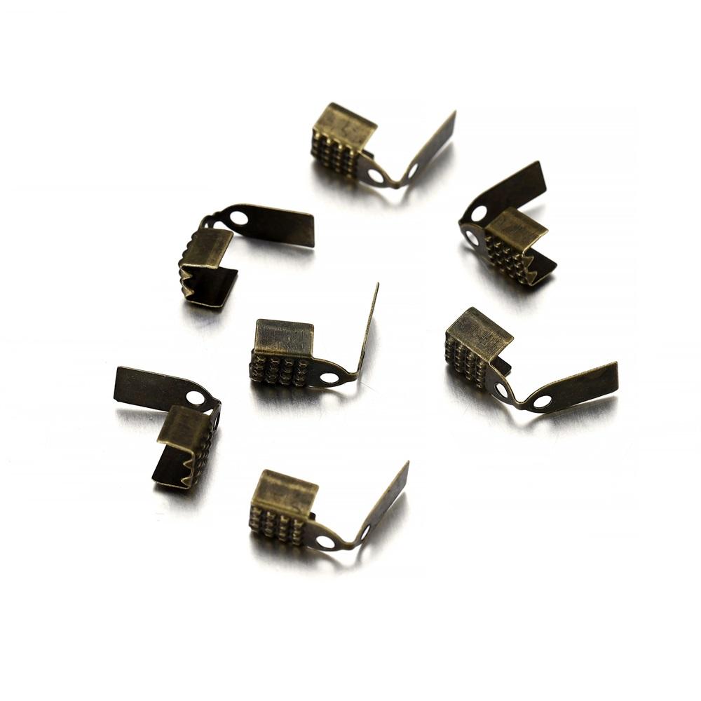 

100pcs 4/5/6mm Metal Rope Fastener Crimp Fold Over Cord End Cap Leather Clip Connector For DIY Jewelry Making Findings Wholesale 4mm антична бронзова кольору