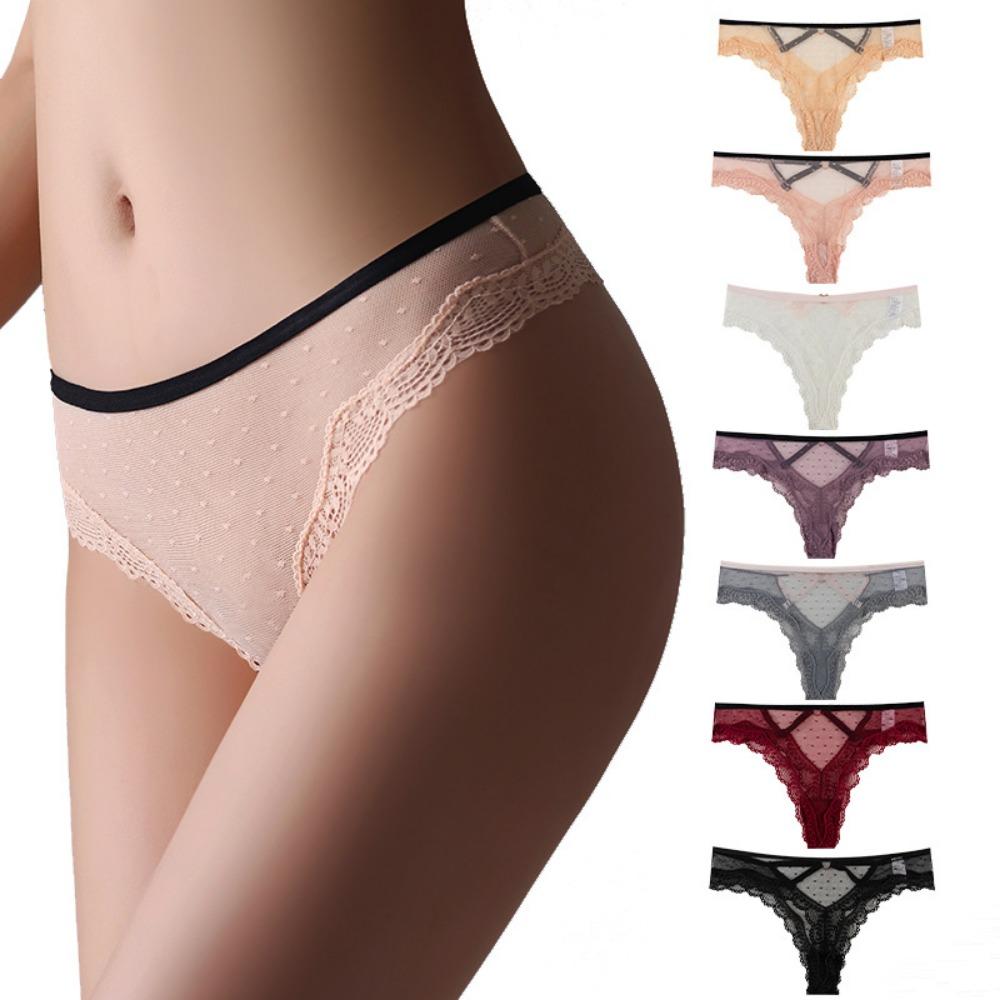 European and American Lace Underwear Hollow Sexy Pure Wind Underwear Cross-border Underwear Foreign Trade Briefs Lace Solid Color Underwear