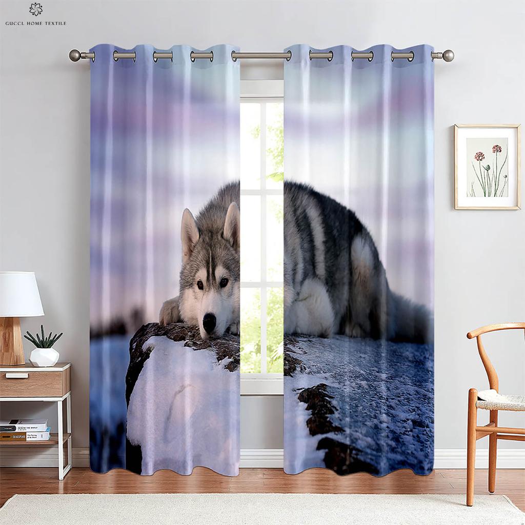 Wolf Under The Starry Sky 3d Printed Curtains For Children's Room, Bedroom, Living Room, Kitchen Curtains 2 Pieces Easy To Wash