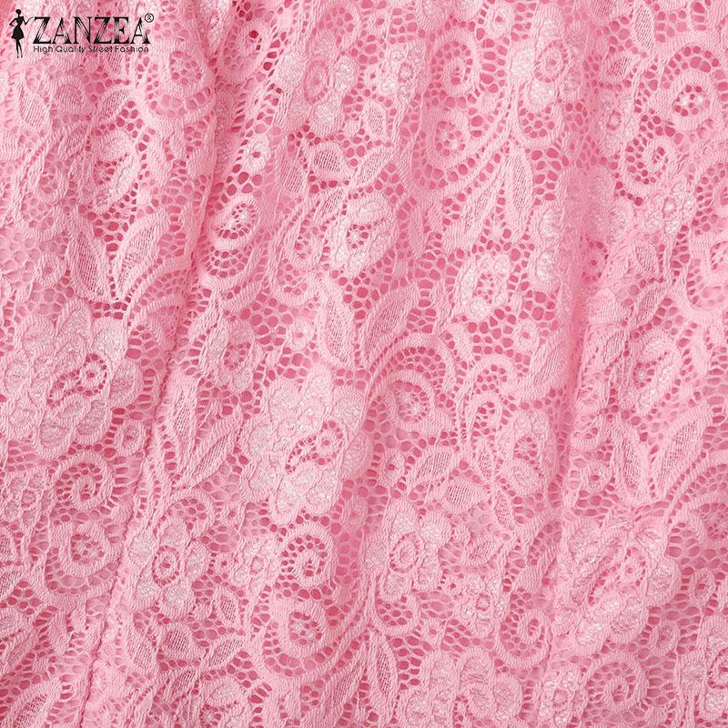 ZANZEA Womens Casual Hollow Out Lace Patchwork Loose Long Sleeve Blouse