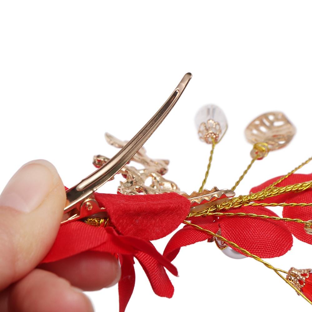 Haarschmuck Rote Blume Damen Haarspangen Festival Haarnadeln Schnabelspangen Chinesische Hanfu Haarspangen