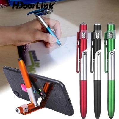 HdoorLink 4 In 1 Multifunction Ballpoint Pen with LED Light Fold Phone Holder Night Read Writing Pencil Office School Student Stationery