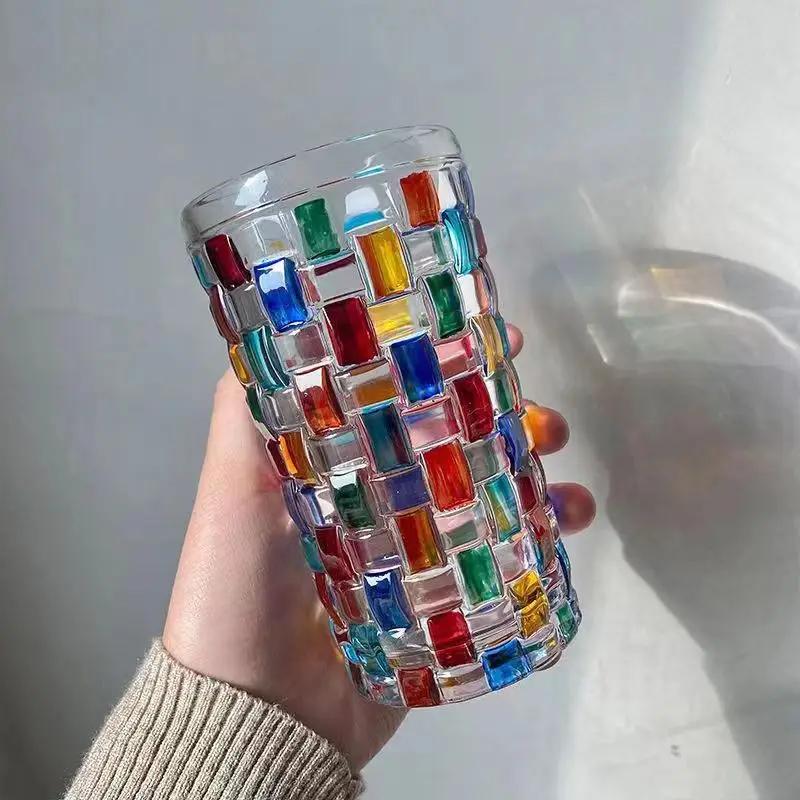 

Классические 1 шт. разноцветные клетчатые стеклянные термостойкие кофейные кружки, чайные чашки, чашки для сока, бокалы для виски и вина, забавная посуда для напитков, подарок для пары with a spoon