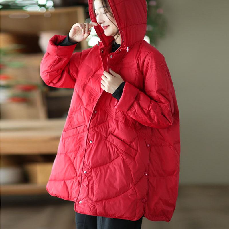 

New medium and long down jacket for women s 2025 winter new hooded Korean literary and retro white duck down to keep warm and auspicious clouds M червоний