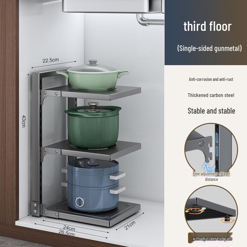 Flerlagrigt köksförvaringsställ för bänkskivor och under diskbänken - Organisera kastruller och stekpannor