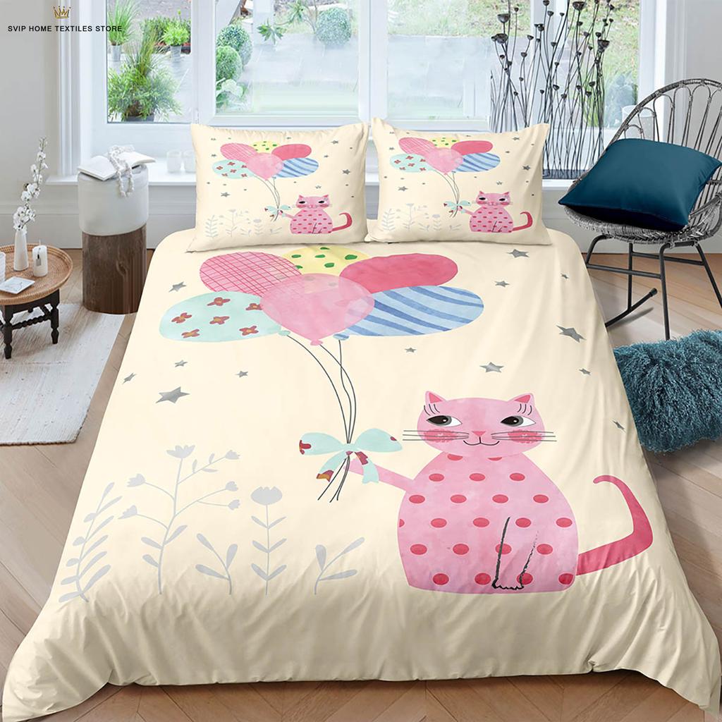 Süße Weltraumkatze Tier 3D-Druck Bettbezug Bettwäsche-Set Weicher und bequemer Bettbezug Kissenbezug 3 Teile