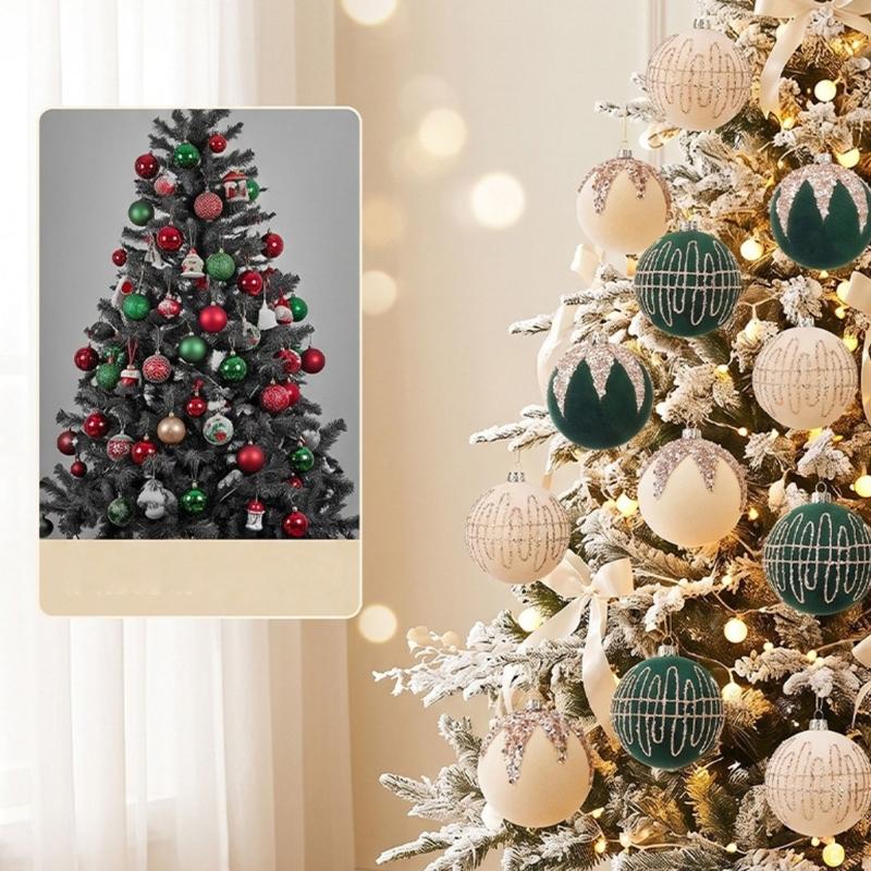 Holiday Tree Bauble Set of 6 with Patterned Finish, Hanging Style, 8 Cm Christmas Display Group for Indoor Room Use