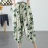Women's Retro Loose Printed Thin Harem Pants Cotton-Linen Casual Seven-Point Trousers