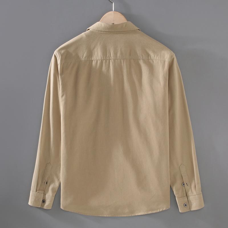 American Retro Style Cargo Long Sleeve Shirt Men Spring Fall Pure Cotton Casual Shirts Double Pocket Square Thin Button Jackets for Men