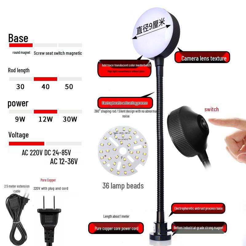 LED Work Light with Magnetic Base for Machine Tools - 220V, 24V