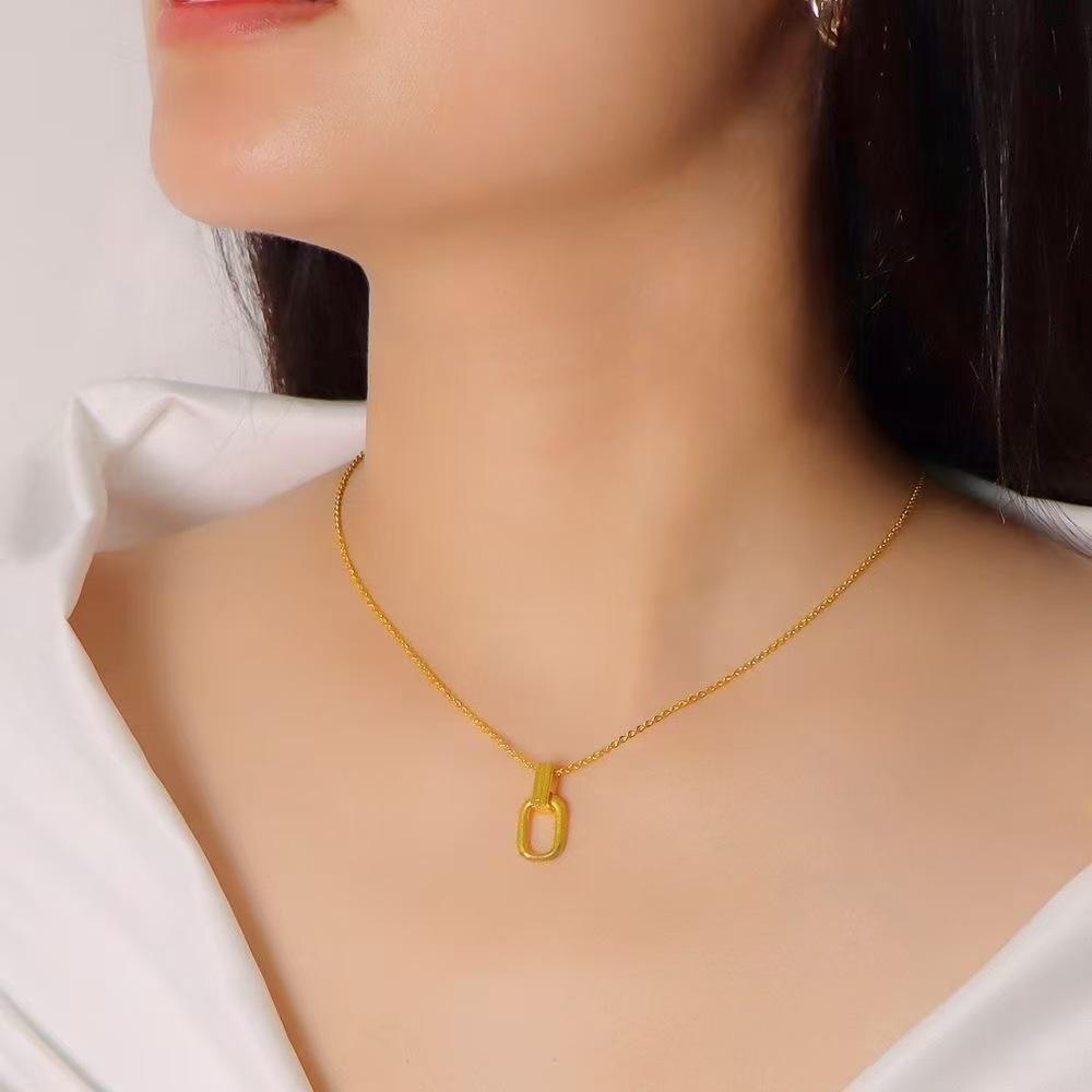 Elegant Geometric Gold Double Ring O-Link Necklace for Women - Versatile Niche Design
