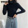 Pulover cu guler rotit Femei Toamna Iarna Nou Subțire cu mânecă lungă Pulover cu gât înalt Pulovere tricotate Pulover alb Topuri de bază Haine casual femei