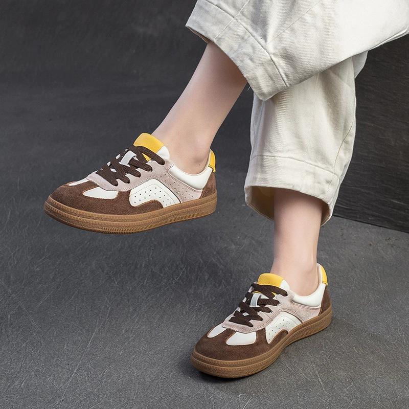 Fashion GKTINOO Spring Autumn Suede Sneakers Women Genuine Leather Patchwork Flats Lace-up Round Toe Ladies Training Shoes Handmade