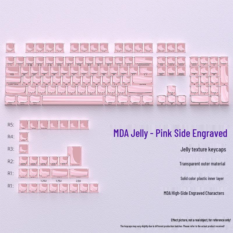 Jelly Texture Keycaps Set: Side-Engraved MDA Profile, 132 Keys, Transparent Outer Layer, Solid Color Inner Layer