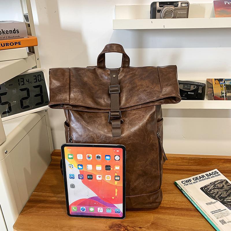 Plecak z miękkiej skóry Plecak męski Duża pojemność Torba na komputer Torba studencka do dojazdów Wodoodporna Jednolity kolor Torba podróżna