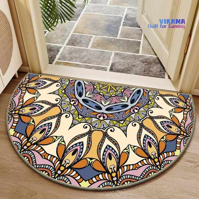 Half Round Doormat Peacock Feather Printed Felt Area Rug Semicircle Entrance Welcome Carpet Non Slip Home Floor Mat