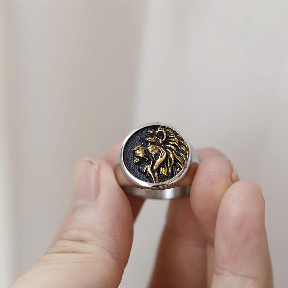 Vintage 316L Stainless Steel 3D Lion Head Ring High Polished Mens Animal Jewelry Fashion Accessories