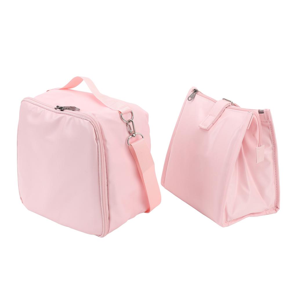 2 Pieces Insulated Lunch Bags PU PVC Waterproof Reusable Leakproof Large Capacity Lunch Handbag with Shoudler Strap Pink
