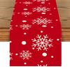 Linen Christmas Table Flag with Snowman & Santa Prints - Festive Table Mat Decorations
