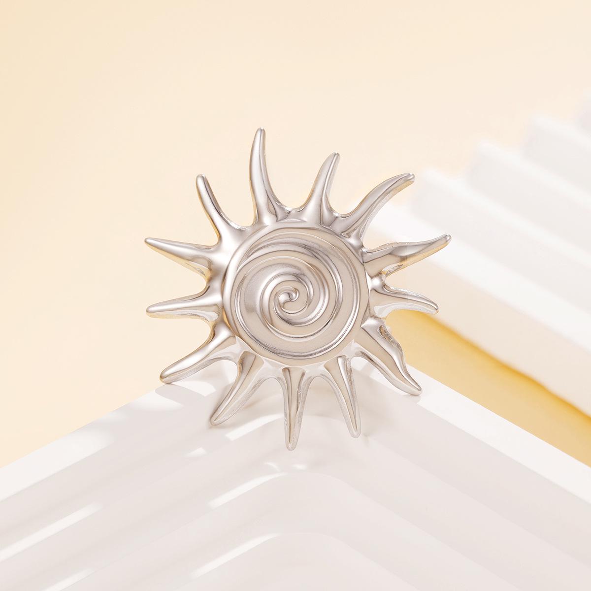 Stainless Steel Spiral Sunflower Ring - Exaggerated, Adjustable Open Design