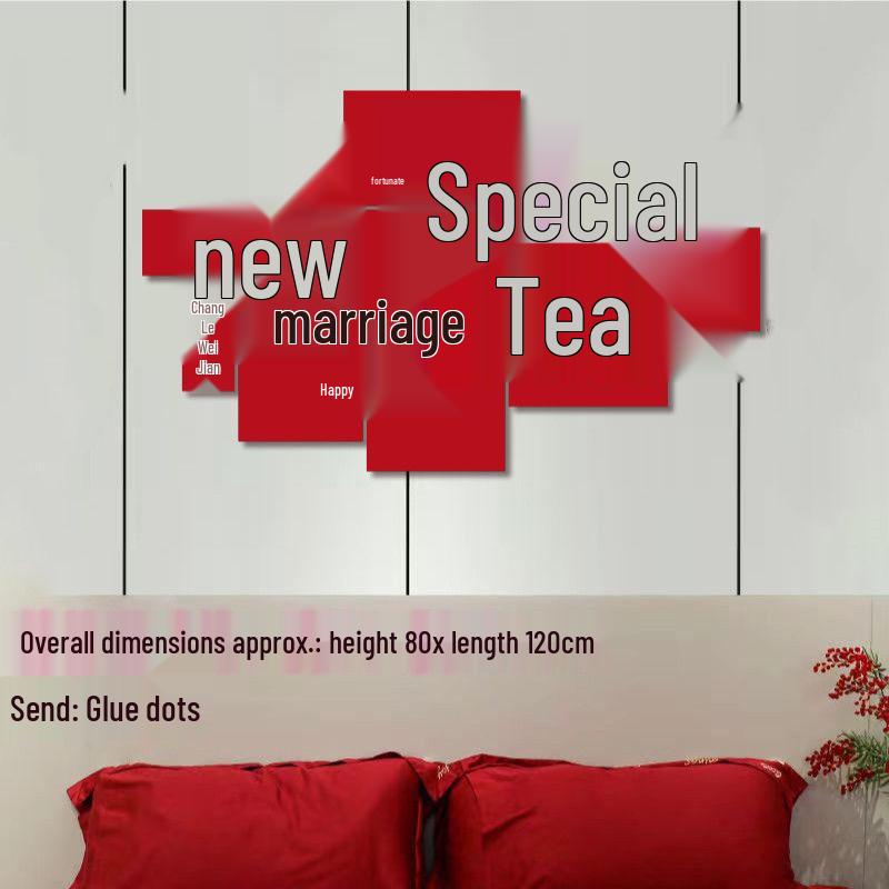 

Wedding Room Décor Set: Includes Living Rooms & Bedroom for Bride & Groom with Headboard & Double Happiness Wall Stickers.