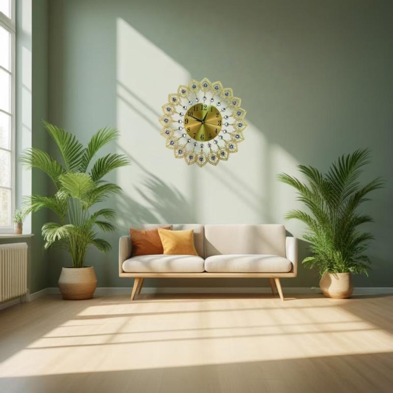 Metal Crystal Heart Large Wall Clock Quiet Mechanism No Ticking Sound European Elegant Decoration for Living Room Gift