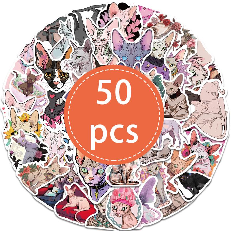 High-Quality 50Pcs High-Quality Sphynx High-Quality Cat High-Quality Stickers High-Quality Cute High-Quality Cartoon High-Quality Waterproof