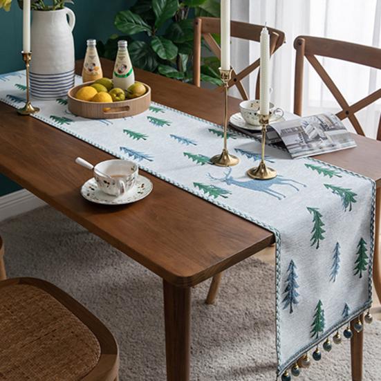 Christmas Tree Table Runner Winter Holiday Christmas Elk Dining Cloth Placemat New Year Home Kitchen Rustic Decorations
