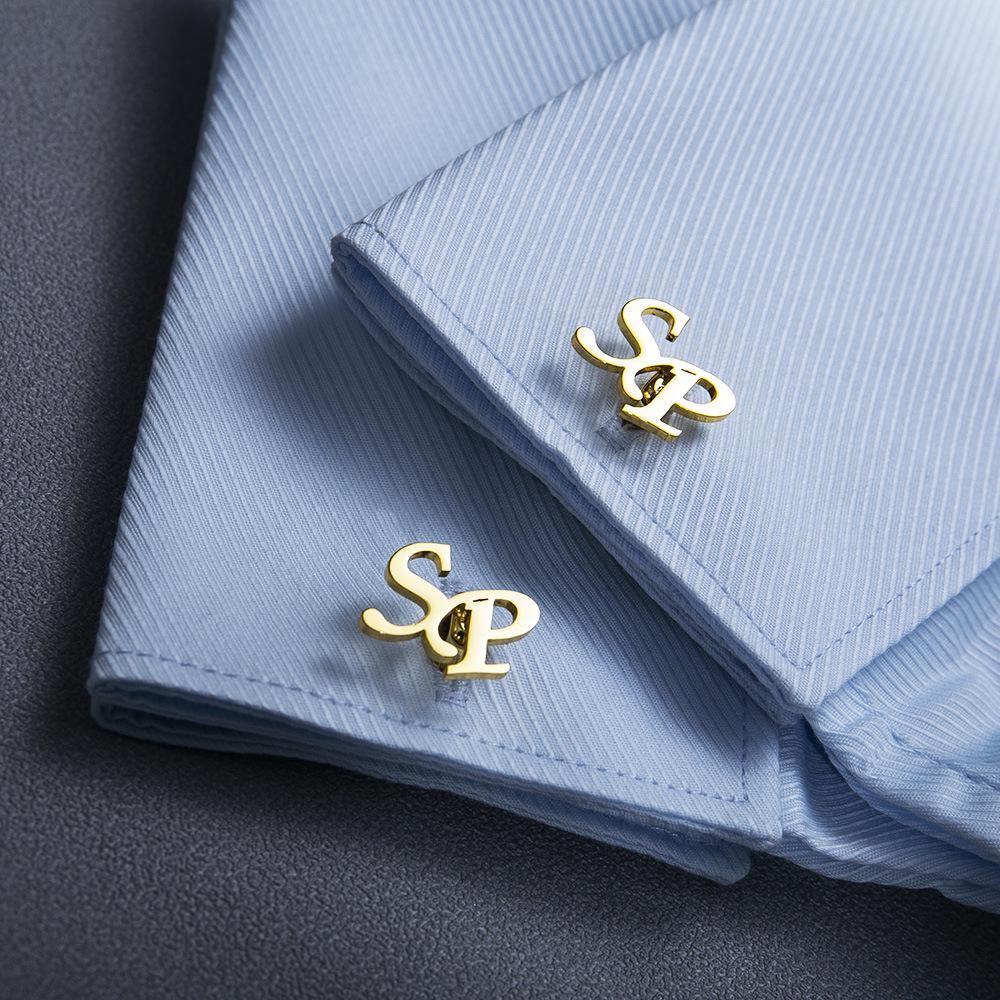 Custom Double-Letter Cufflinks for Men's French Shirts - Groom Wedding Accessory