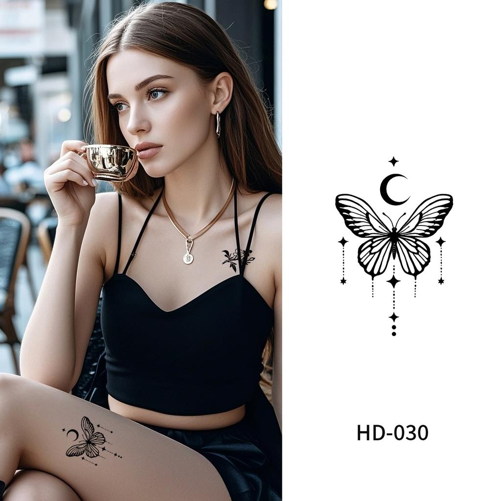Cross Border New Item Dark Butterfly Tattoo Sticker Sexy Half Arm Flower Collarbone Decoration High-end Feeling