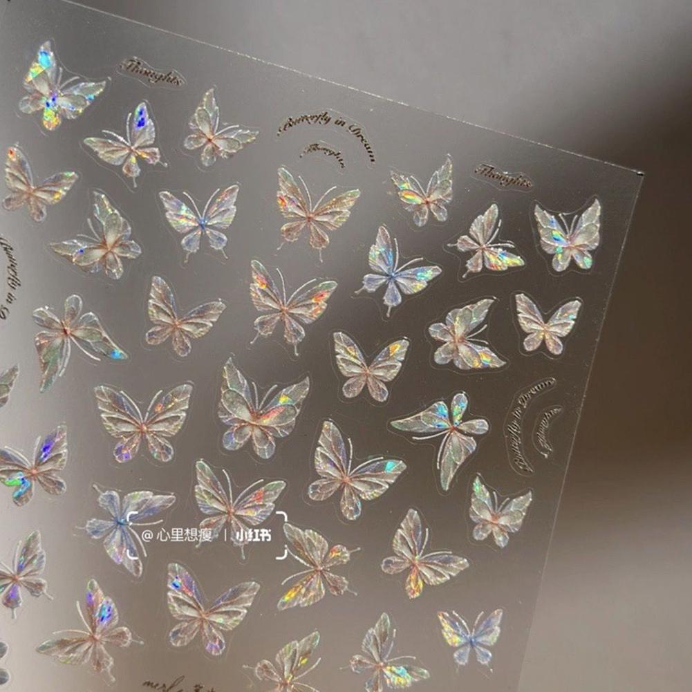 1PC Flash Butterfly Flowers 3D Nail Stickers Self-Adhesive Slider Nail Art Flowers Decorations Decals Manicure Accessorie