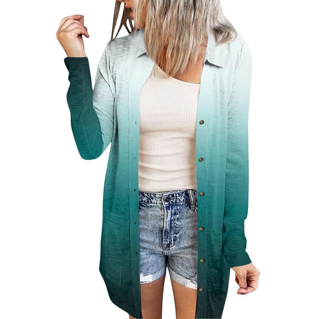 Women's Casual Fashion Floral Print Long Sleeve Mid-Length Cardigan Jacket