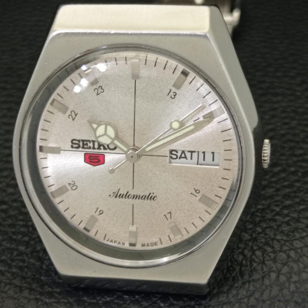 JAPAN VINTAGE SEIKO 5 AUTOMATIC 6309A MENS SILVER COLOR DIAL WATCH a701207-5 R206a-a701207