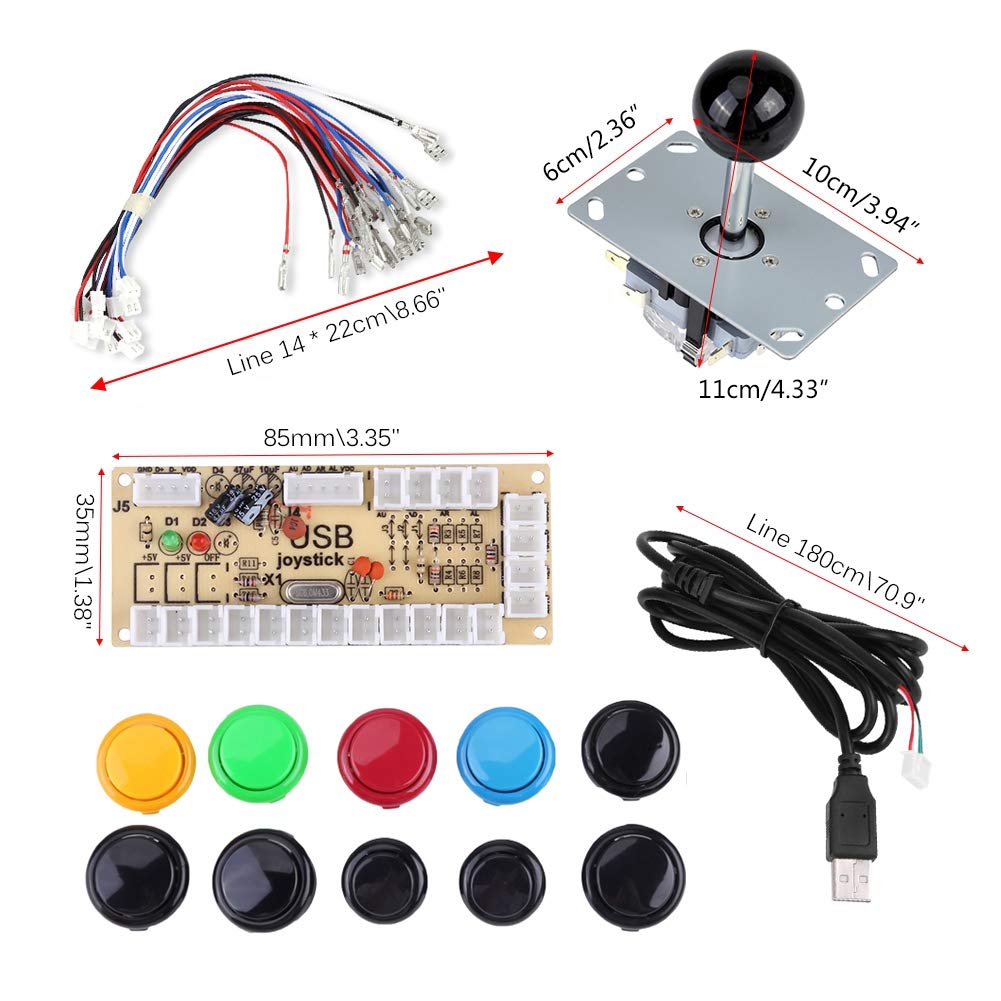 Hilitand Null Forsinkelse Arkadespill DIY Deler Sett med 10 Knapper + PC Spill Svart Joystick + USB-koder for MAME PC [videospill] [videospill]