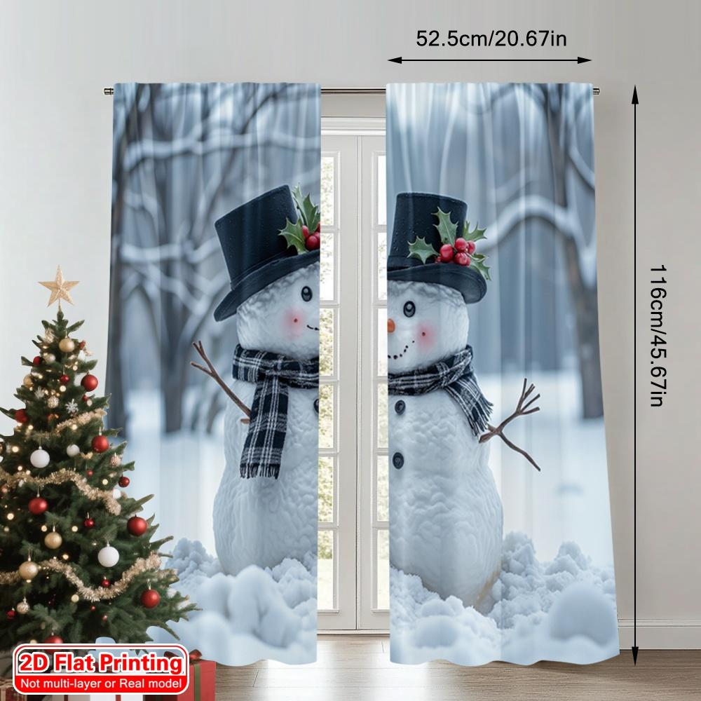 2pcs 2D Flat Printing Christmas Curtain Cute Snowmen Christmas Watercolor Polyester Without Electricity Holiday Decorations Use