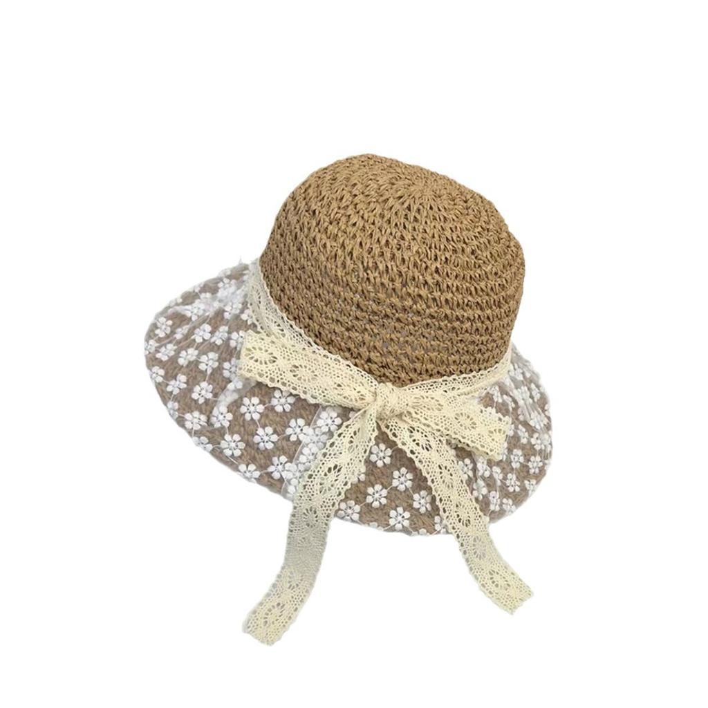 Seaside beach hat sun hat straw hat women's handwoven French lace small flower vacation big brim sun protection hat