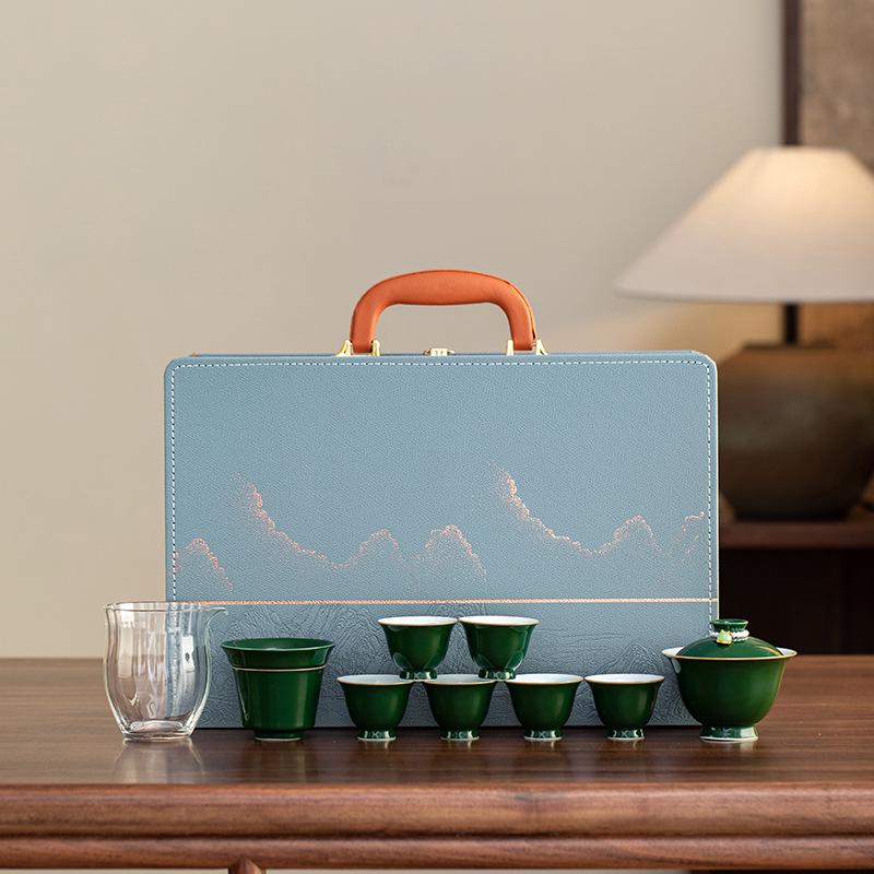 Gradient Ceramic Gaiwan Tea Set - Elegant Sancai Design for Home or Office Gift