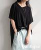 antiqua Asymmetrical Short Sleeve Knit Sheer One Size Black Women's Top, KYO-6001, 05,