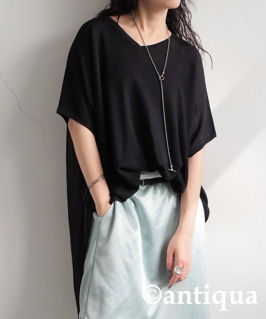 antiqua Asymmetrical Short Sleeve Knit Sheer One Size Black Women's Top, KYO-6001, 05,