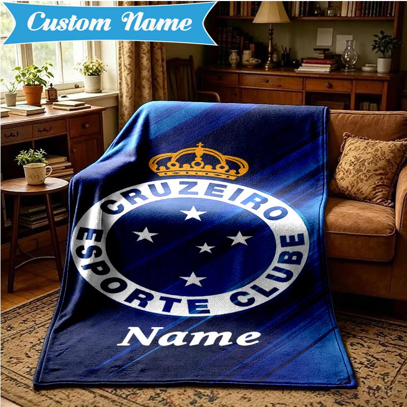 Custom Name Cruzeiro FC Crest Blanket Lightweight Ideal Bedding Blanket Perfect for Travel, Camping, Living Rooms, Sofas, Christmas gift