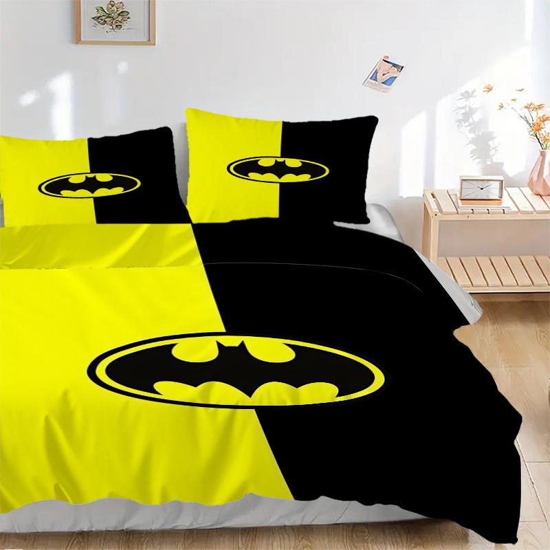 3pcs Batman Symbol Bedding Set, Soft Polyester Duvet Cover and Pillowcases Machine Washable Seasons all suitable & Guest Room Decor285