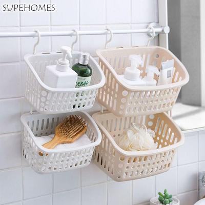Portable Plastic Hanging Storage Basket Stretchable White Bath Basket Wall Hanging Hangable Sundries Hanging Basket Pool