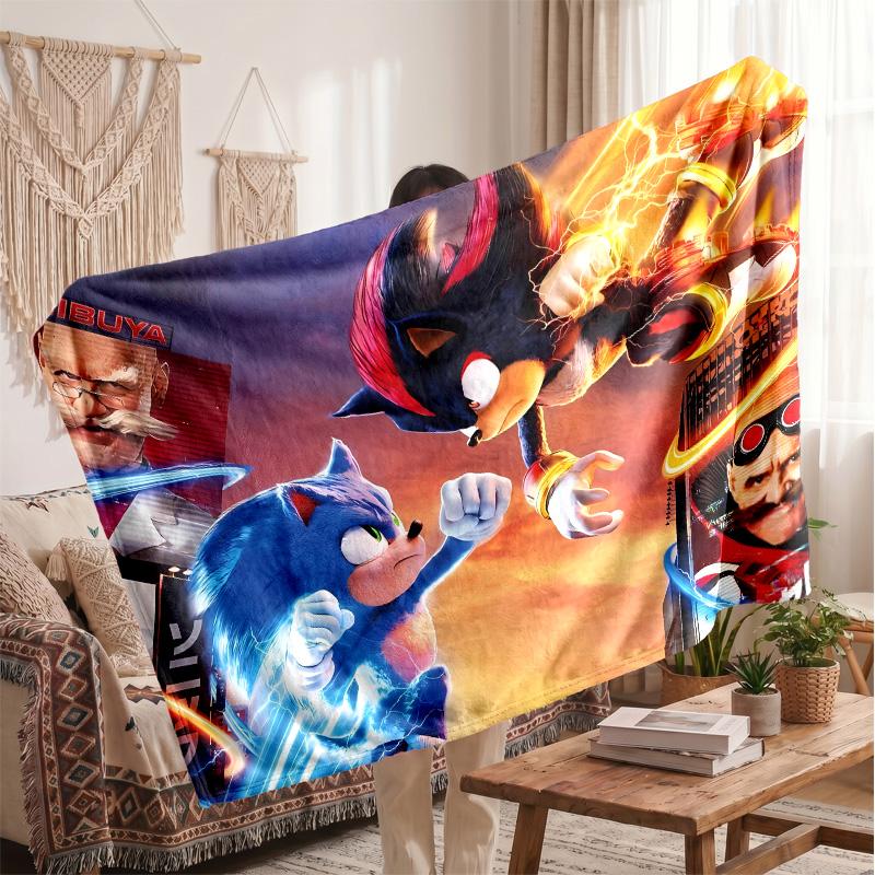 Sonic the Hedgehog Printed Flannel Blanket, Skin Friendly Warm Throw for Indoor Couch Bed Daily Use