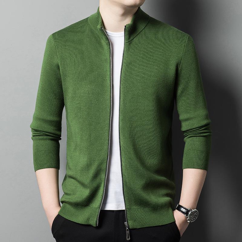 Men's 2024 Autumn/Winter Stand Collar Knitted Cardigan Jacket for Middle-Aged and Young Men - Versatile Zipper Sweater Coat