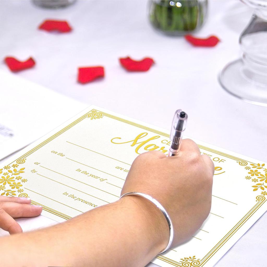 Lesnala 25Pcs Marriage Certificates with Gold Foil Edges Blank Thick Paper for Wedding Ceremony Official Newly Weds Expecting Proposals Supplies 11 X