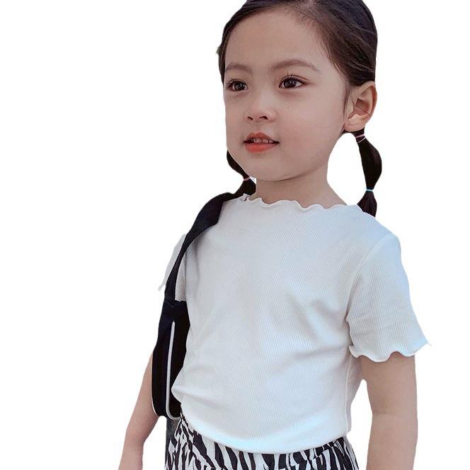 Girls' Ice Silk Ruffle Edge Short Sleeve T-shirt - Summer Baby & Toddler Top