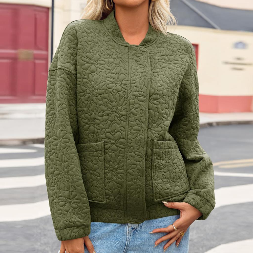 Women's Fashionable Winter Casual  Zipper Jacket Solid Color Jacket