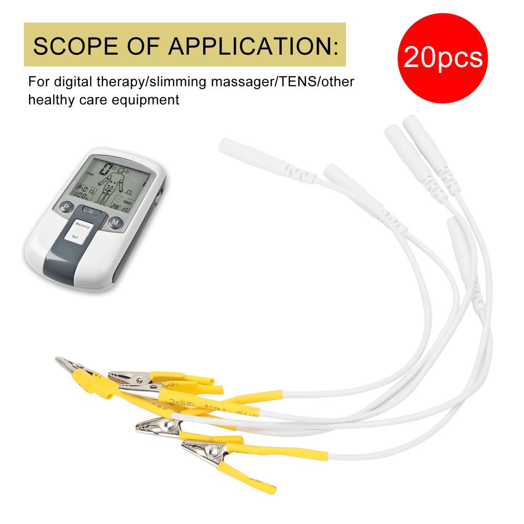 20pcs / Bag Clip Electrode Lead Wires Cable for TENS Unit Physiotherapy Machine Yellow