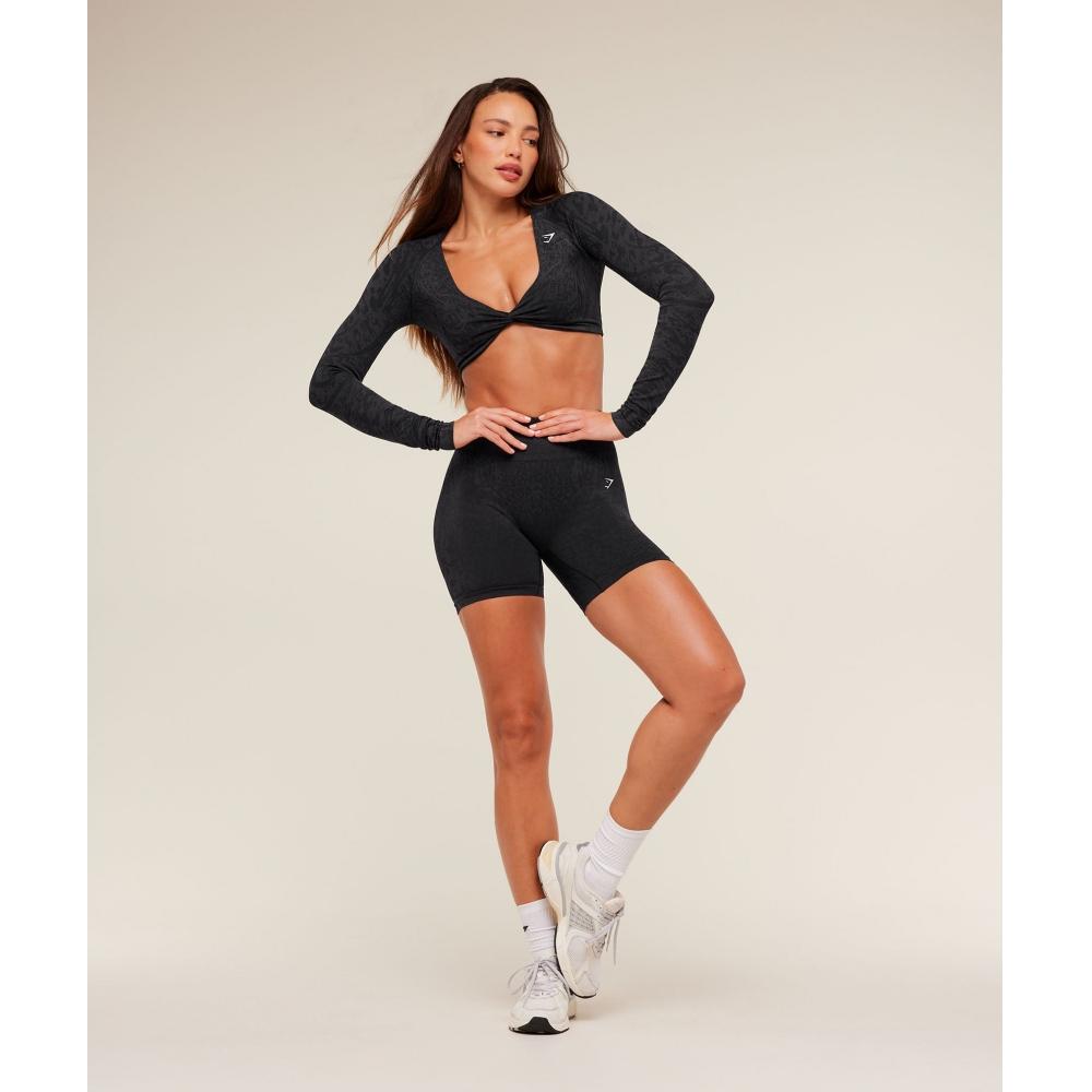 Gymshark Adapt Animal X Whitney Long Sleeve Crop Top Black Asphalt Grey b5c9X Bdrd