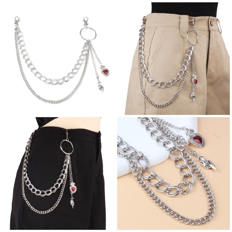 Multilayer Heart Pendant Pants Chain for Adult Hiphop Trousers Chain Waist Decorative Chain Wallet Chain Waist Decors